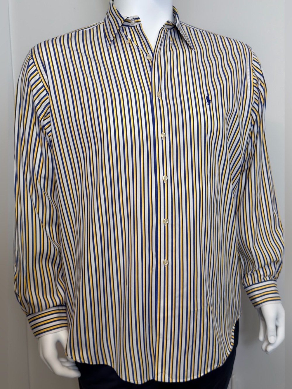 Ralph Lauren Classic Fit Striped Dress Shirt Men’s 17 XL Blue Yellow 100% Cotton